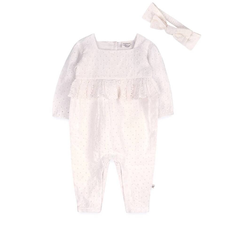 NEW VIVERANO ORGANICS kids' organic eyelet baby romper with matching headband in